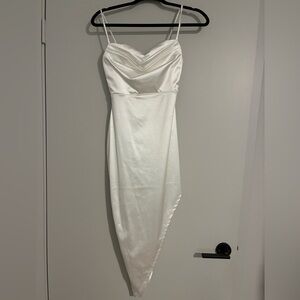 Windsor White Asymmetrical Satin Dress